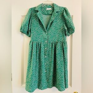 OAK + FORT GREEN SPRING SUMMER SHORT SLEEVE RELAXED FIT FLORAL DROP WAIST DRESS